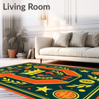Orange Royal Emblem Medallion Dark Teal Rug