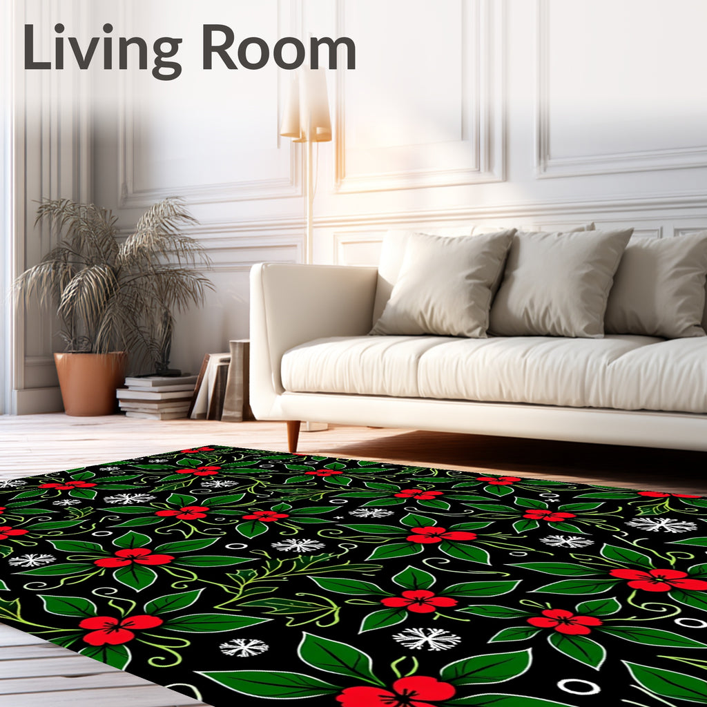 Classic Red Poinsettia Snowflake Garland Rug