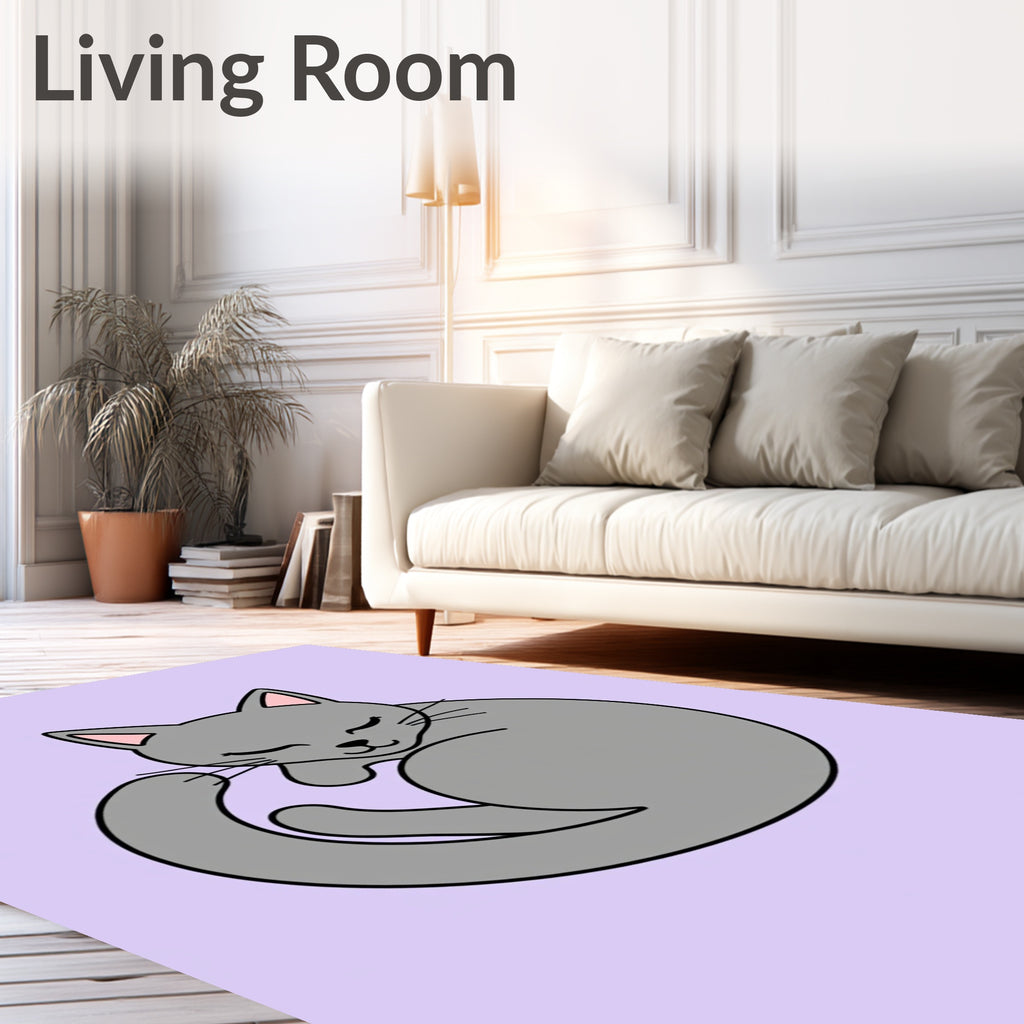 Charming Gray Sleeping Cat Rug