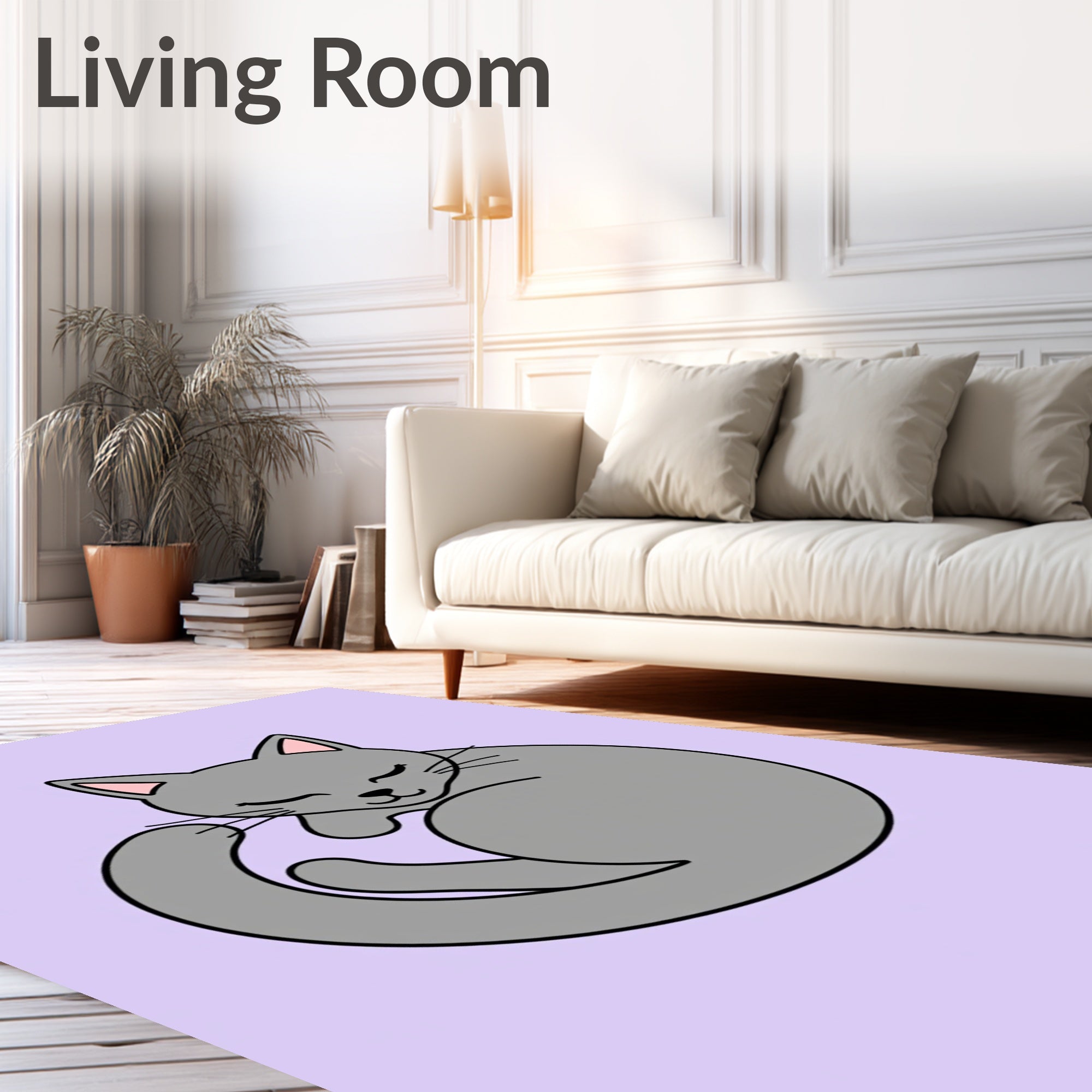 Charming Gray Sleeping Cat Rug