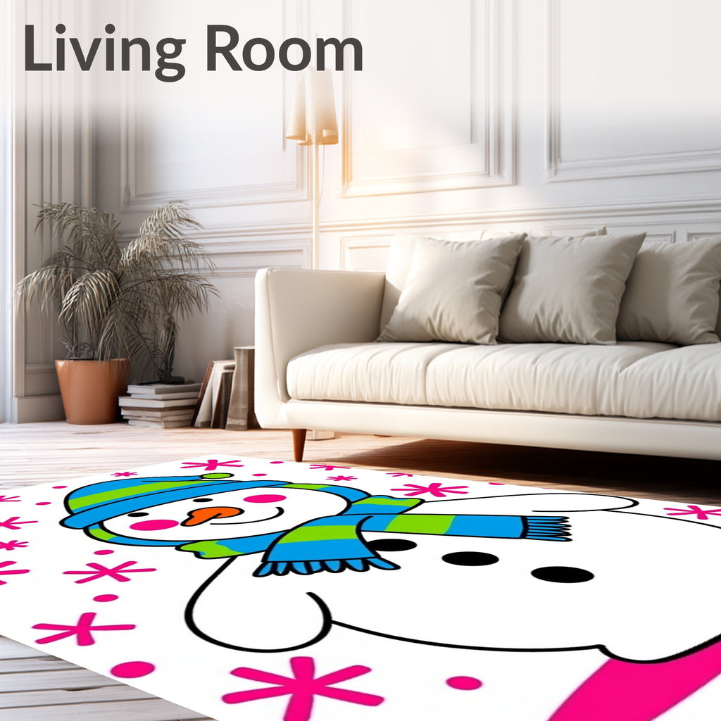 Jolly Snowman With Pink Snowflakes Rug
