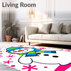 Jolly Snowman With Pink Snowflakes Rug
