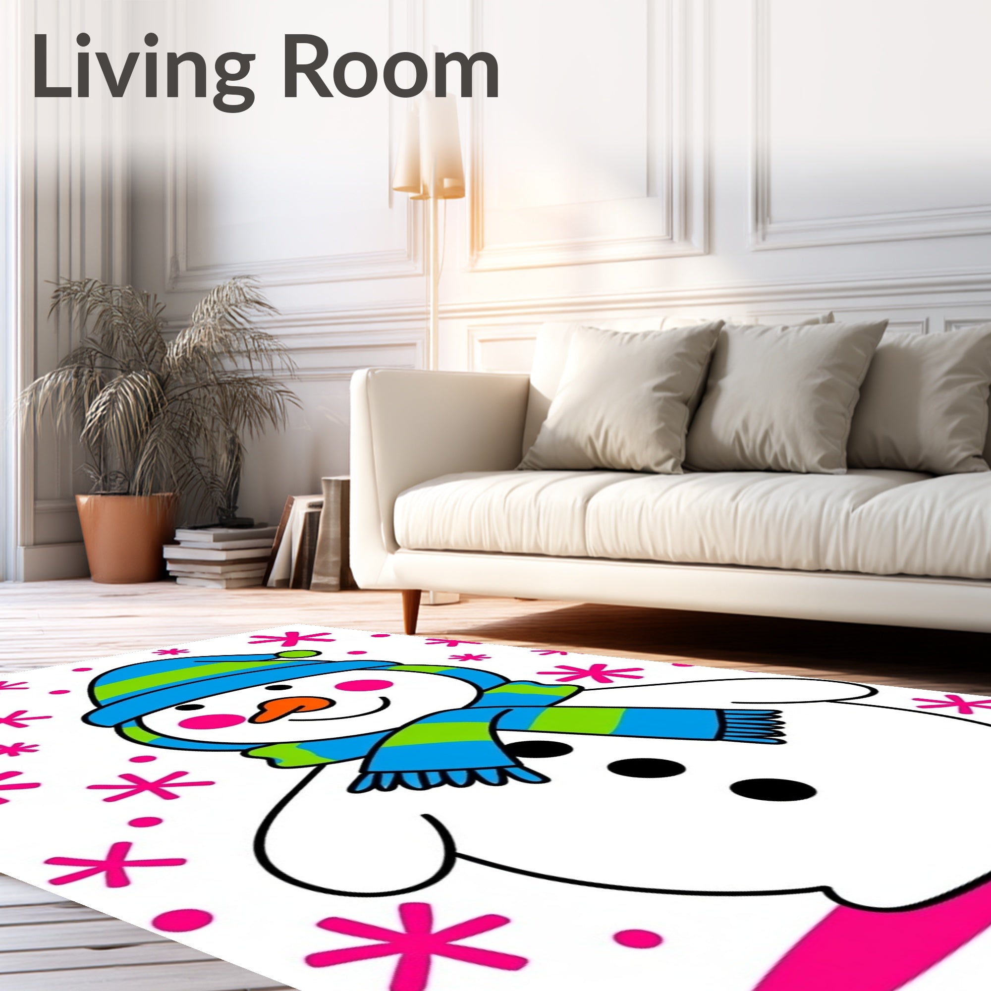 Jolly Snowman With Pink Snowflakes Rug