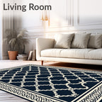 Navy White Trellis Border Rug