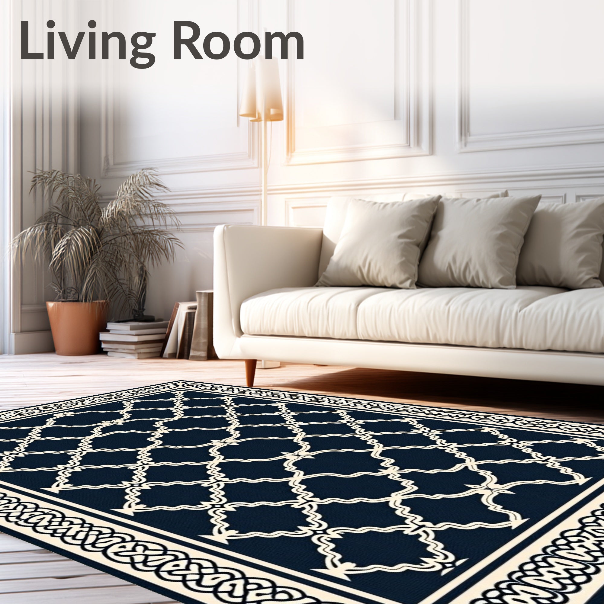 Navy White Trellis Border Rug
