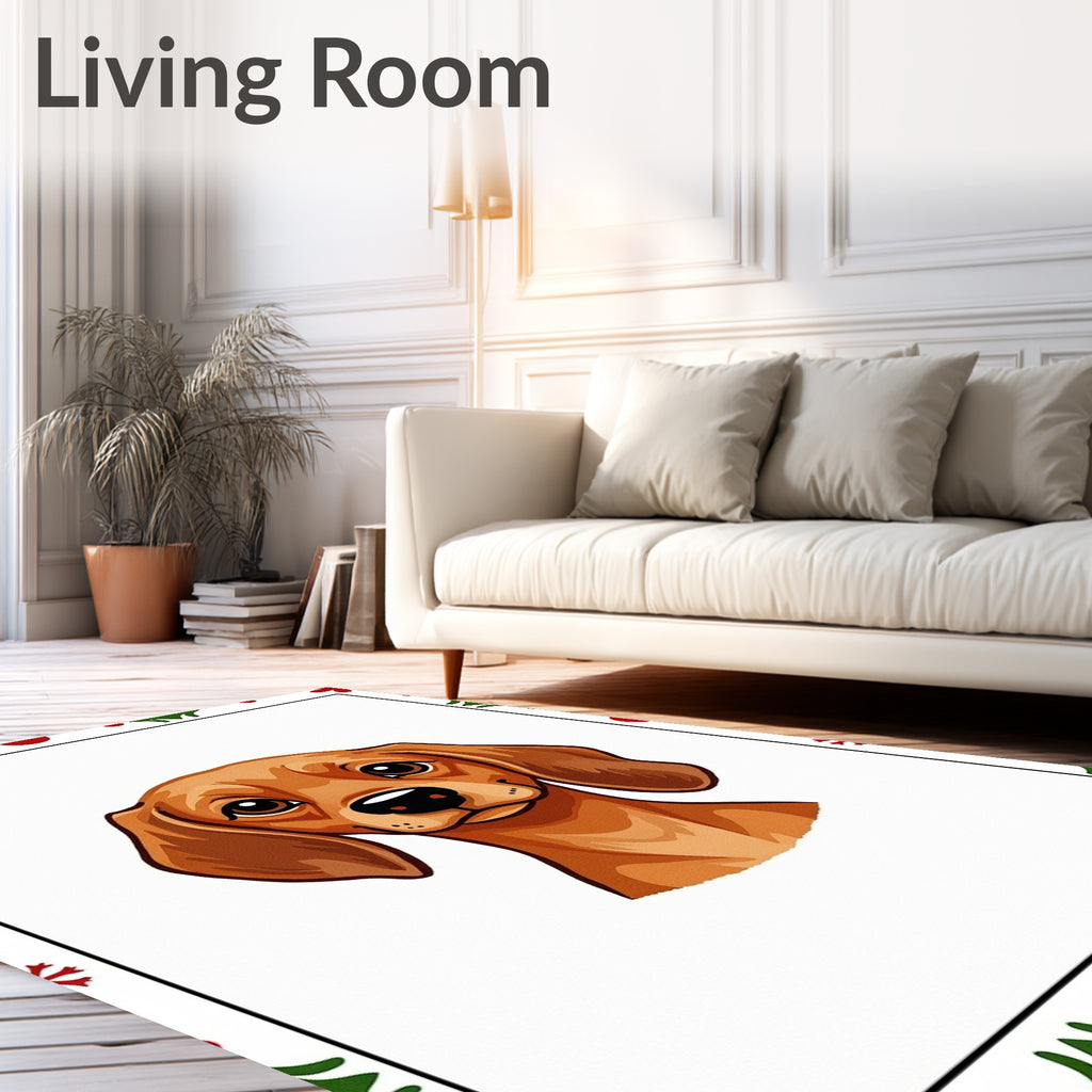Brown Dachshund Portrait with Holly Border Rug