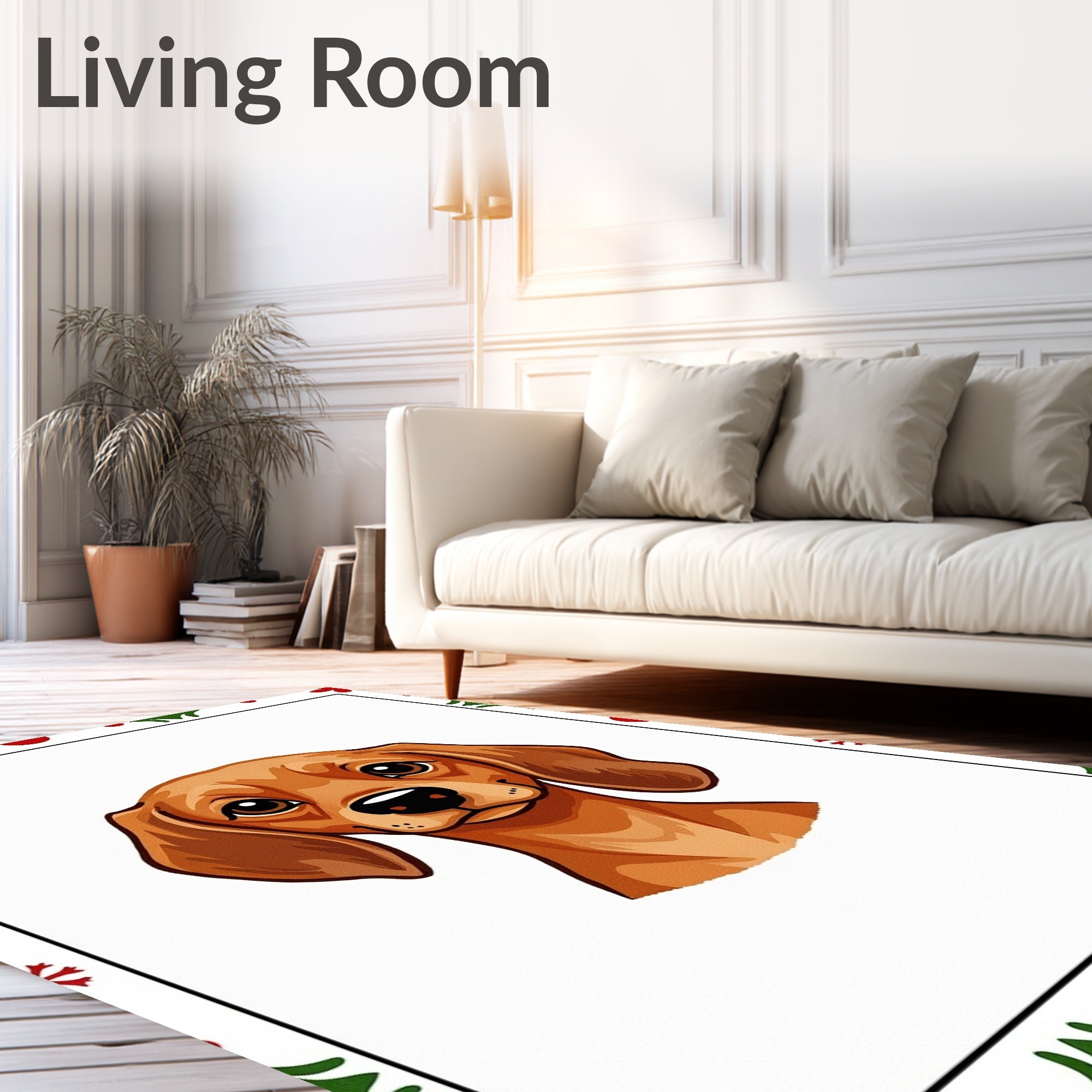 Brown Dachshund Portrait with Holly Border Rug