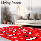 Red White Christmas Hat Snowflakes Rug