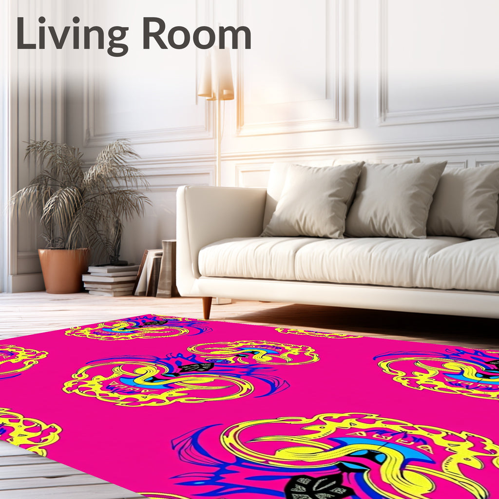 Bright Pink Yellow Blue Swirl Medallion Rug