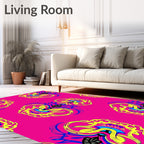 Bright Pink Yellow Blue Swirl Medallion Rug