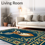 Majestic Deer Head Blue Floral Border Rug