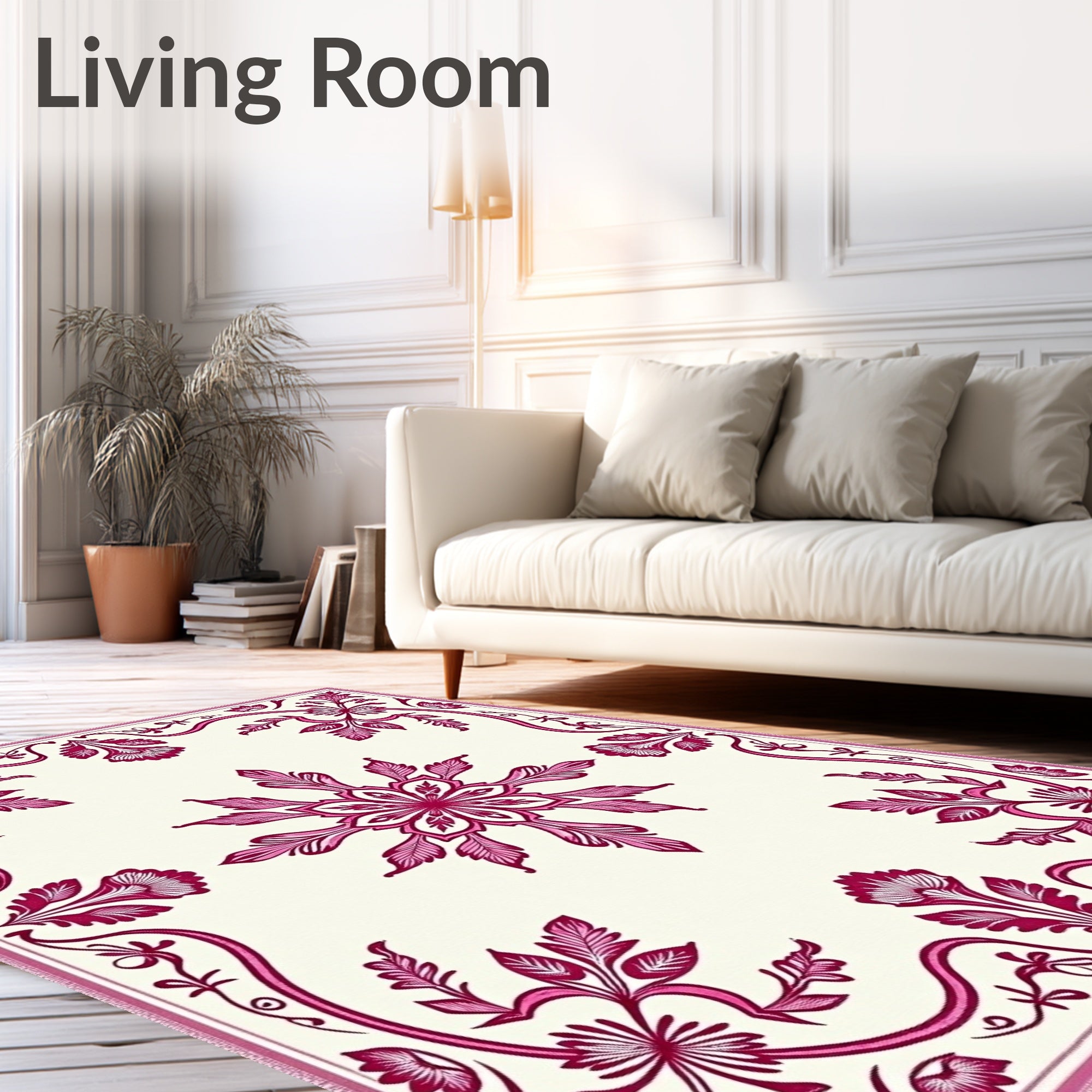 Ornate Crimson Bloom Border Sculpture Rug