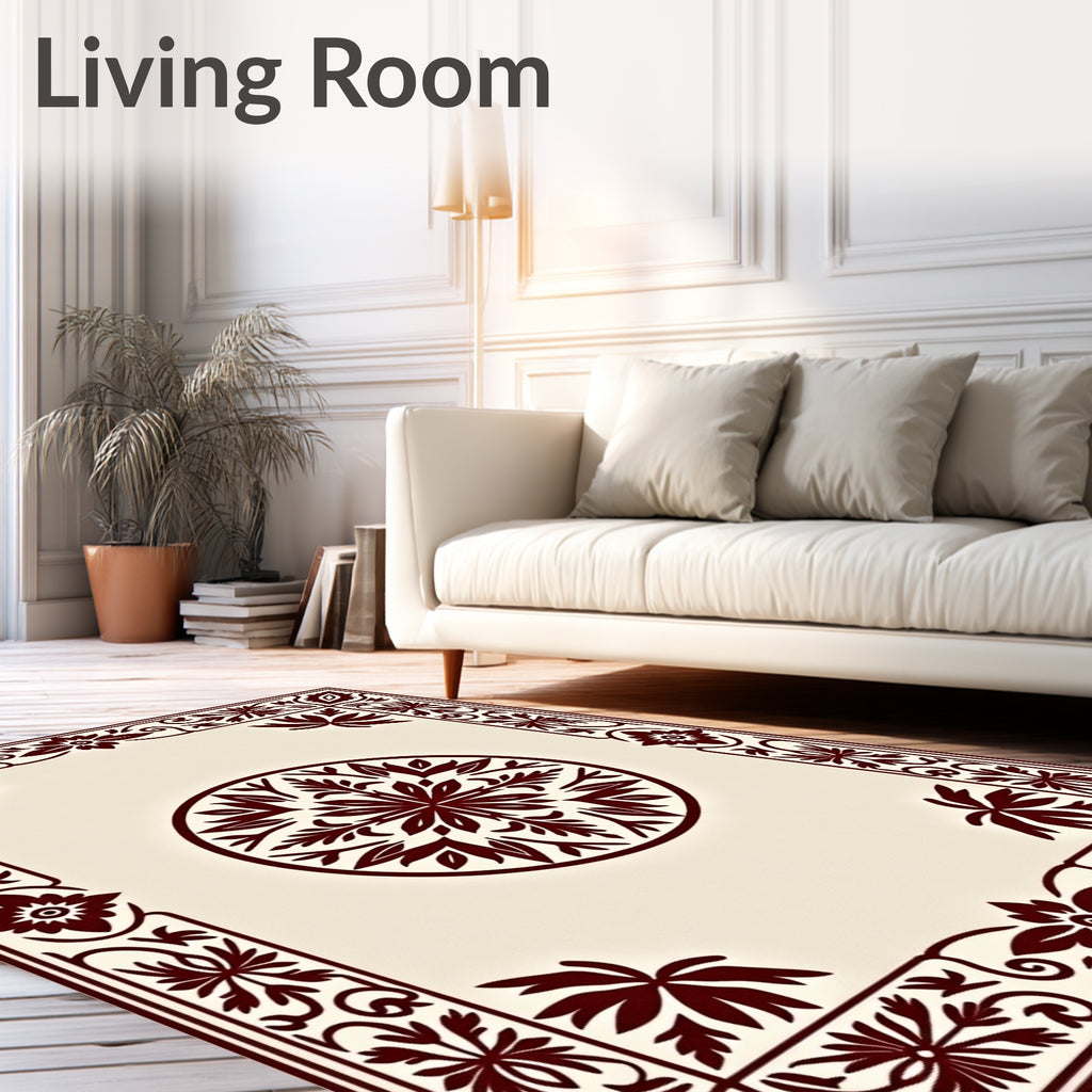 Rich Burgundy Floral Medallion Frame Rug