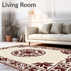 Rich Burgundy Floral Medallion Frame Rug