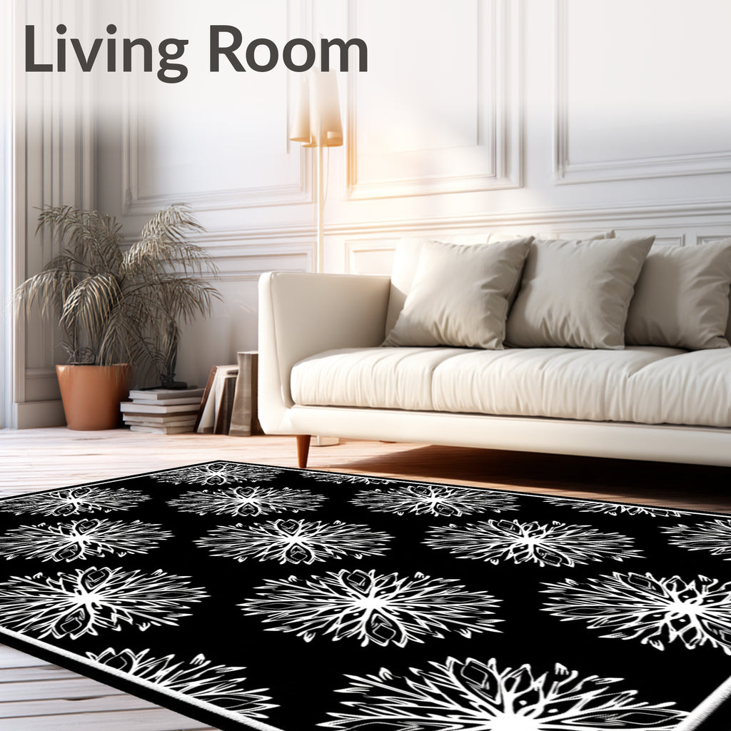Monochromatic White Snowflake Mandala Rug