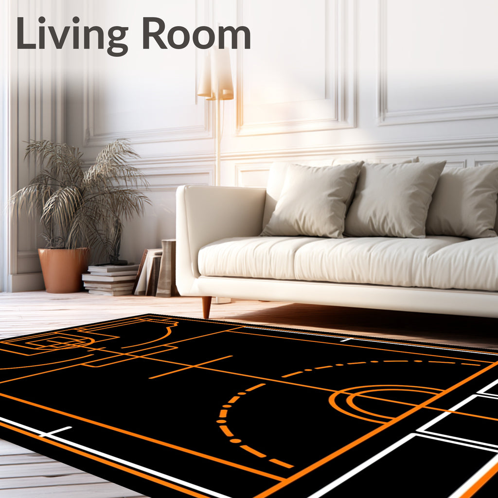 Orange and White Court Lines Rug