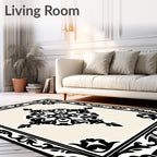 Classic Black Ivory Medallion Border Rug