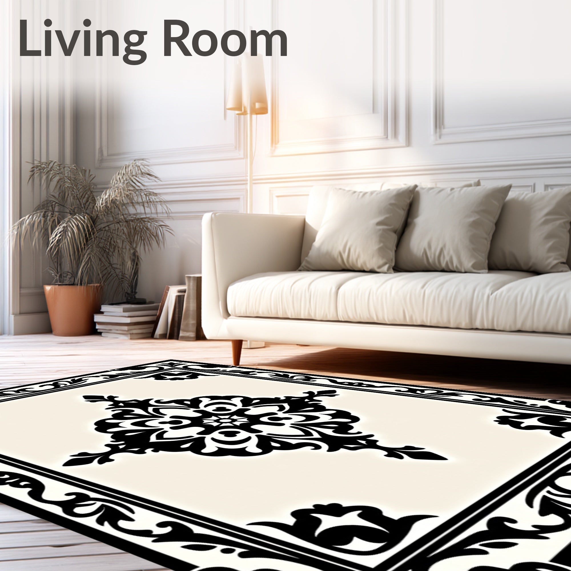 Classic Black Ivory Medallion Border Rug