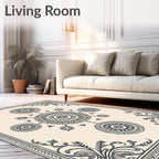 Cream and Charcoal Floral Mandala Arrangement Rug