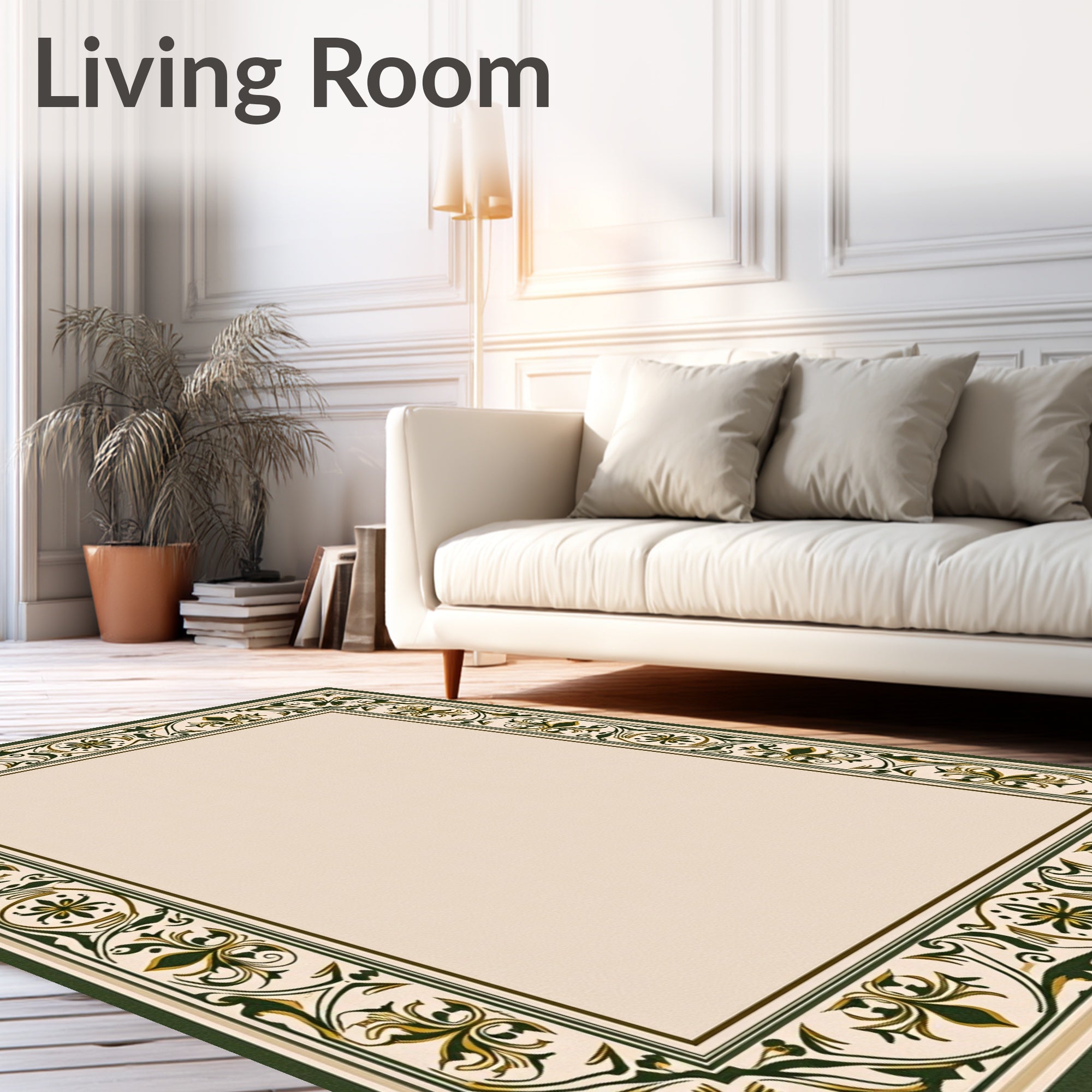 Ornate Emerald Geometric Floral Border Rug