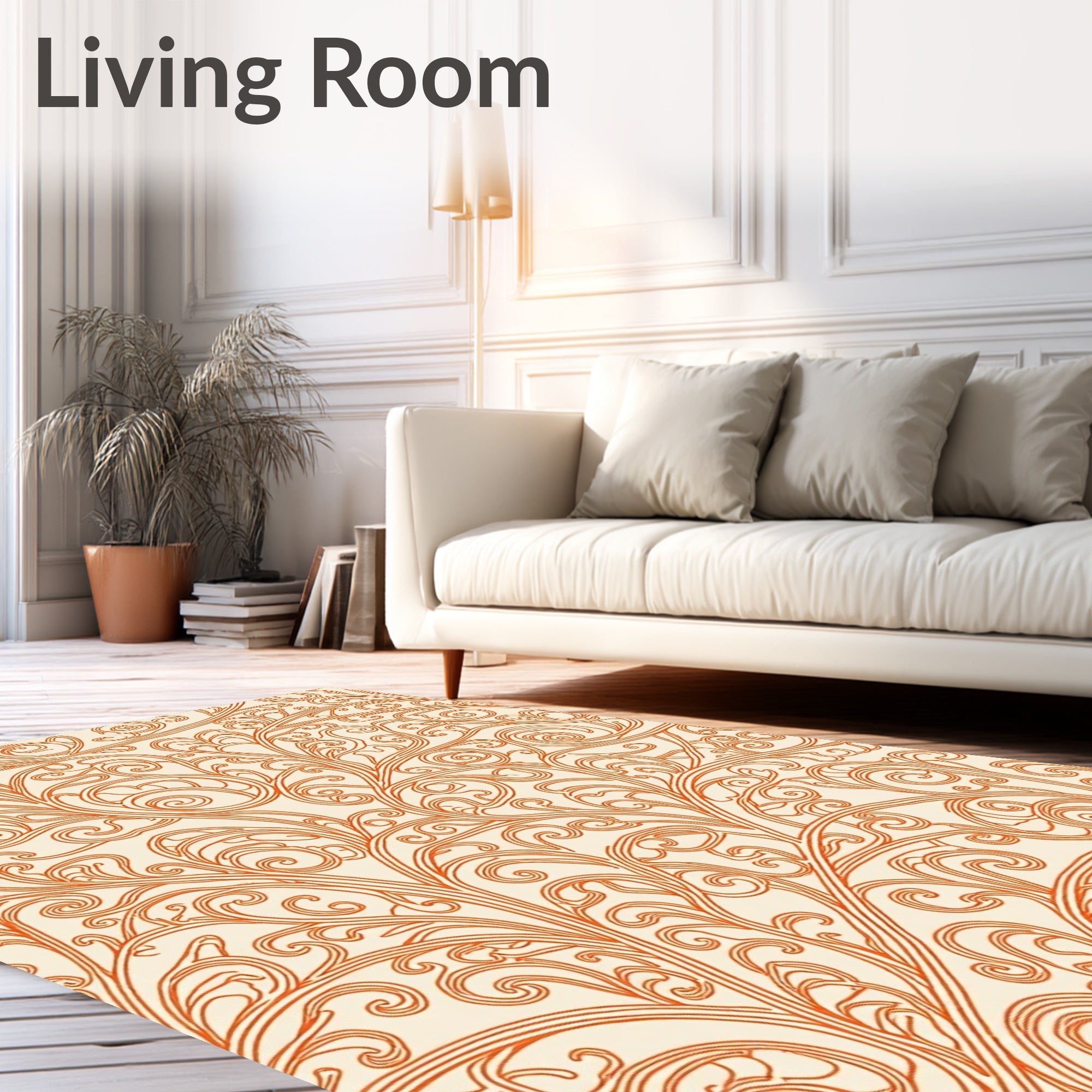 Orange Vine Scrollwork Art Rug