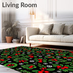 Crimson Berry Green Leaf Snowflakes Rug