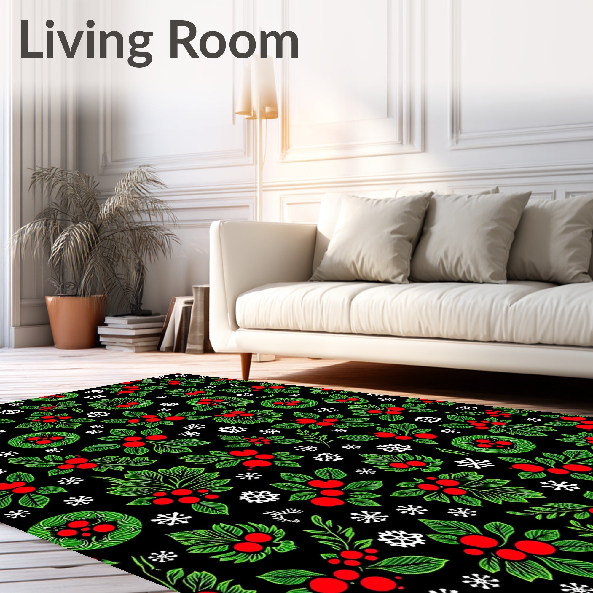 Crimson Berry Green Leaf Snowflakes Rug