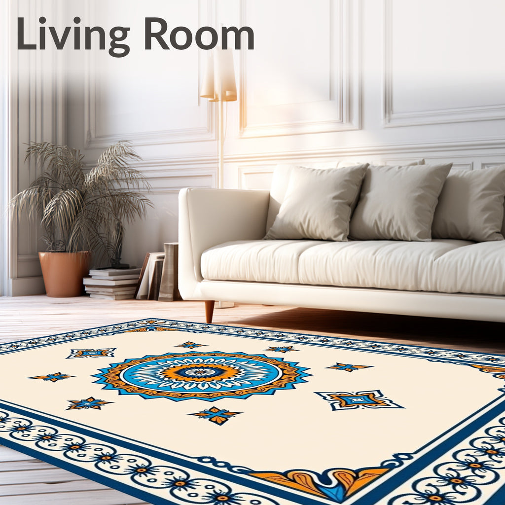 Navy Orange Ivory Mandala Medallion Rug