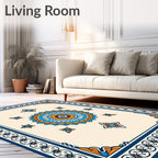 Navy Orange Ivory Mandala Medallion Rug
