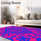 Vibrant Pink Blue Mandala medallion Rug