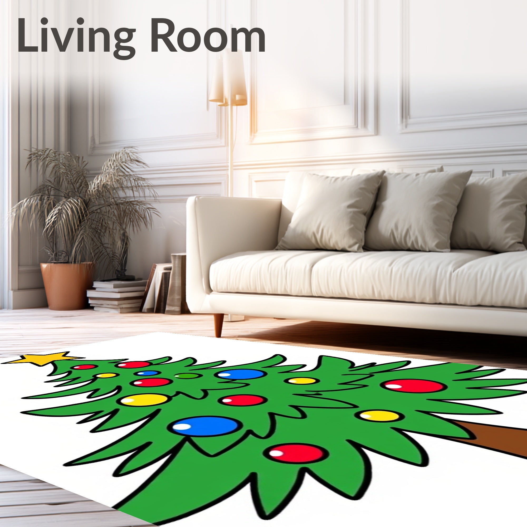 Whimsical Green Christmas Tree Ornaments Rug