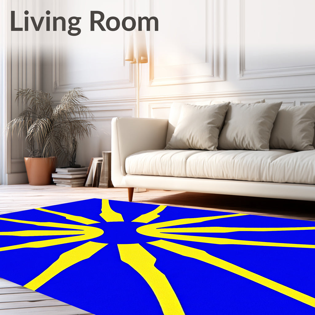 Bold Yellow Sunburst Blue Rug