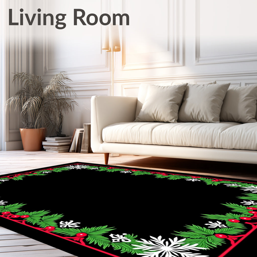 Festive Red Green Snowflake Garland Rug
