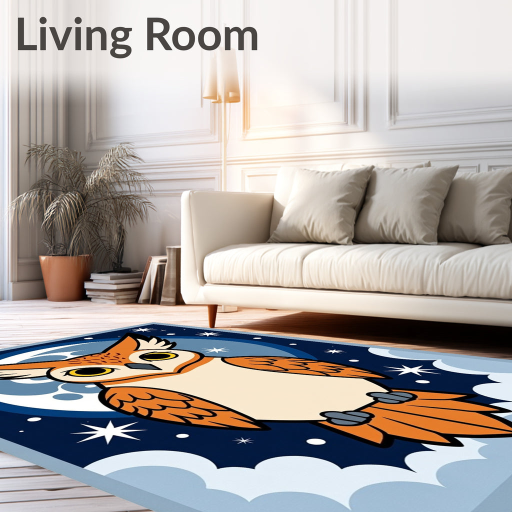 Whimsical Owl on Moonlit Night Sky Rug