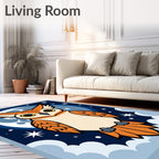 Whimsical Owl on Moonlit Night Sky Rug