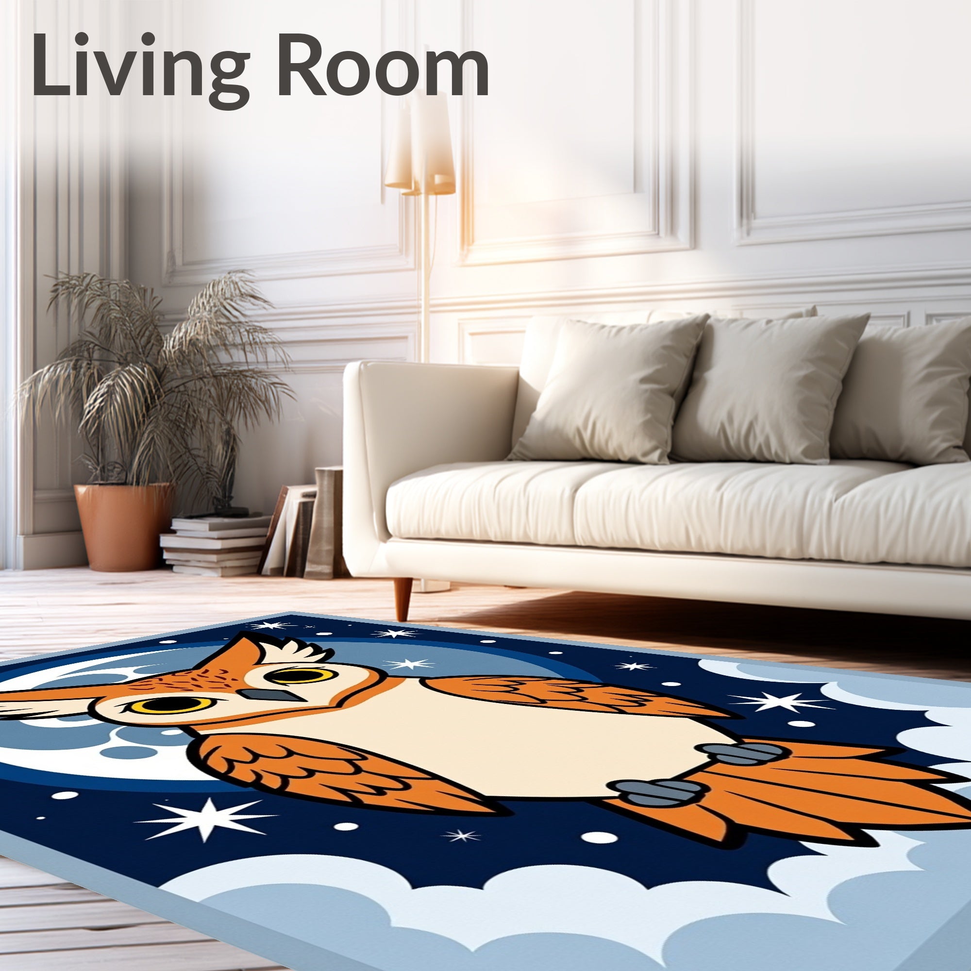 Whimsical Owl on Moonlit Night Sky Rug