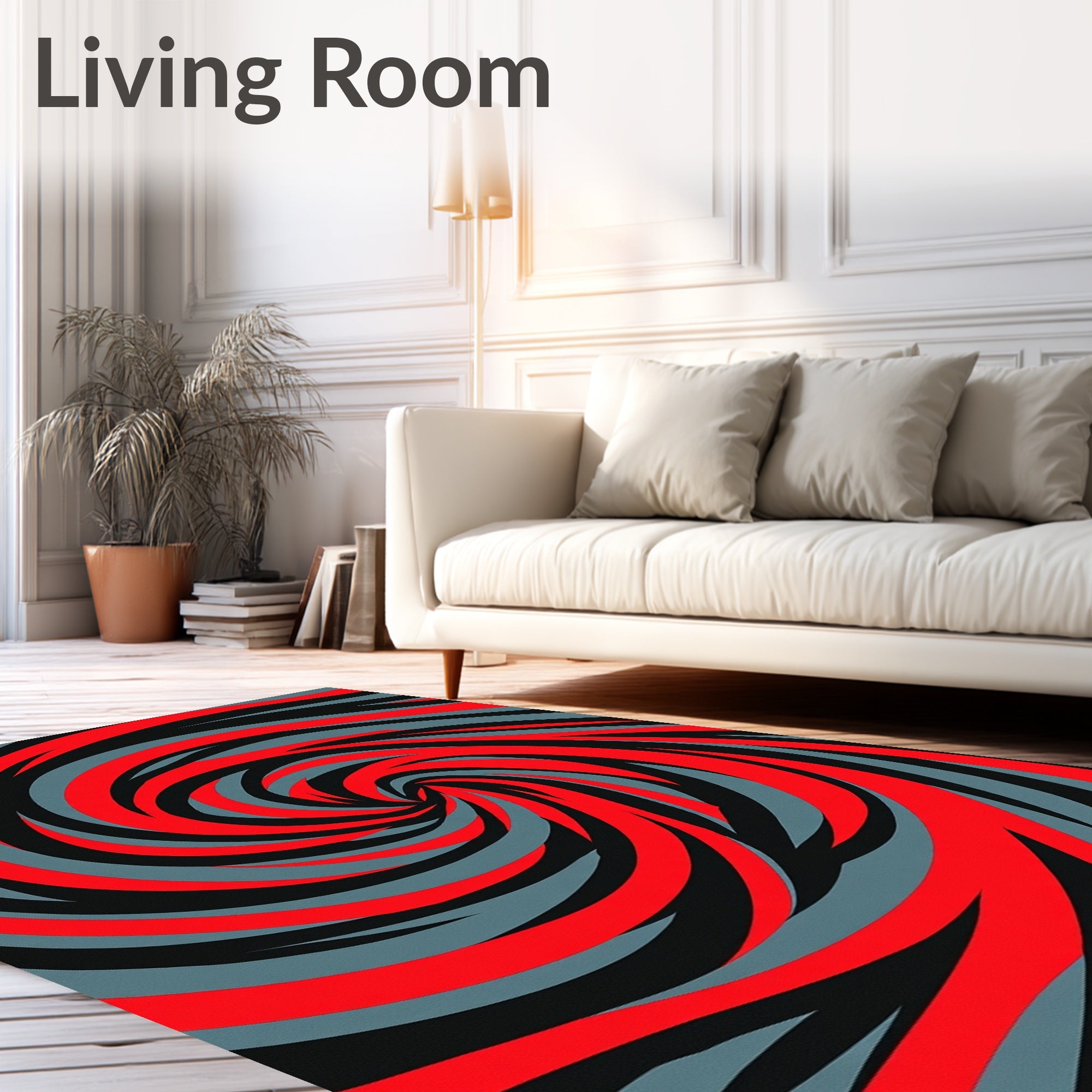 Bold Red Black Swirl Vortex Rug