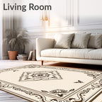 Cream and Brown Medallion Border Rug