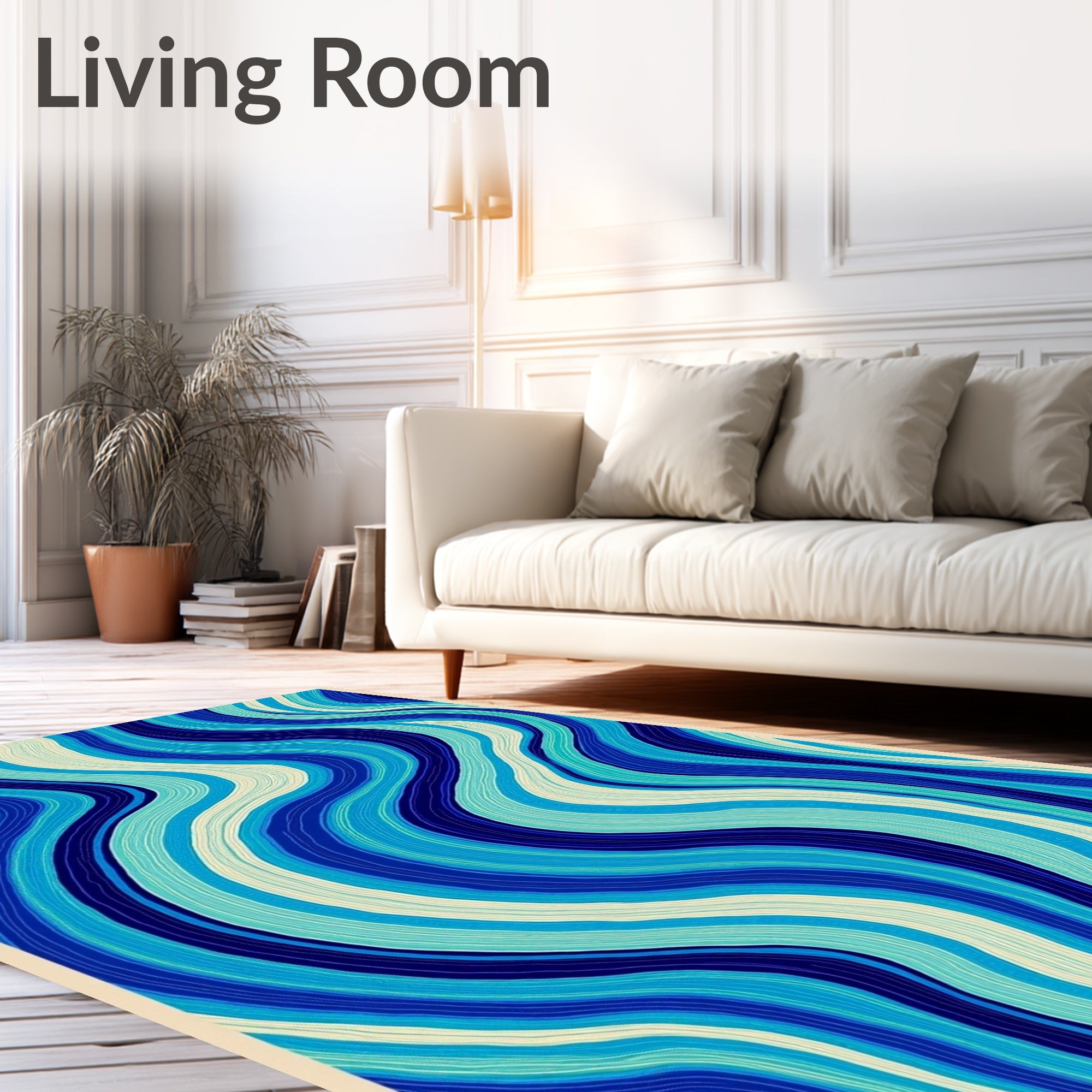 Ocean Blue Swirl Wave Rug