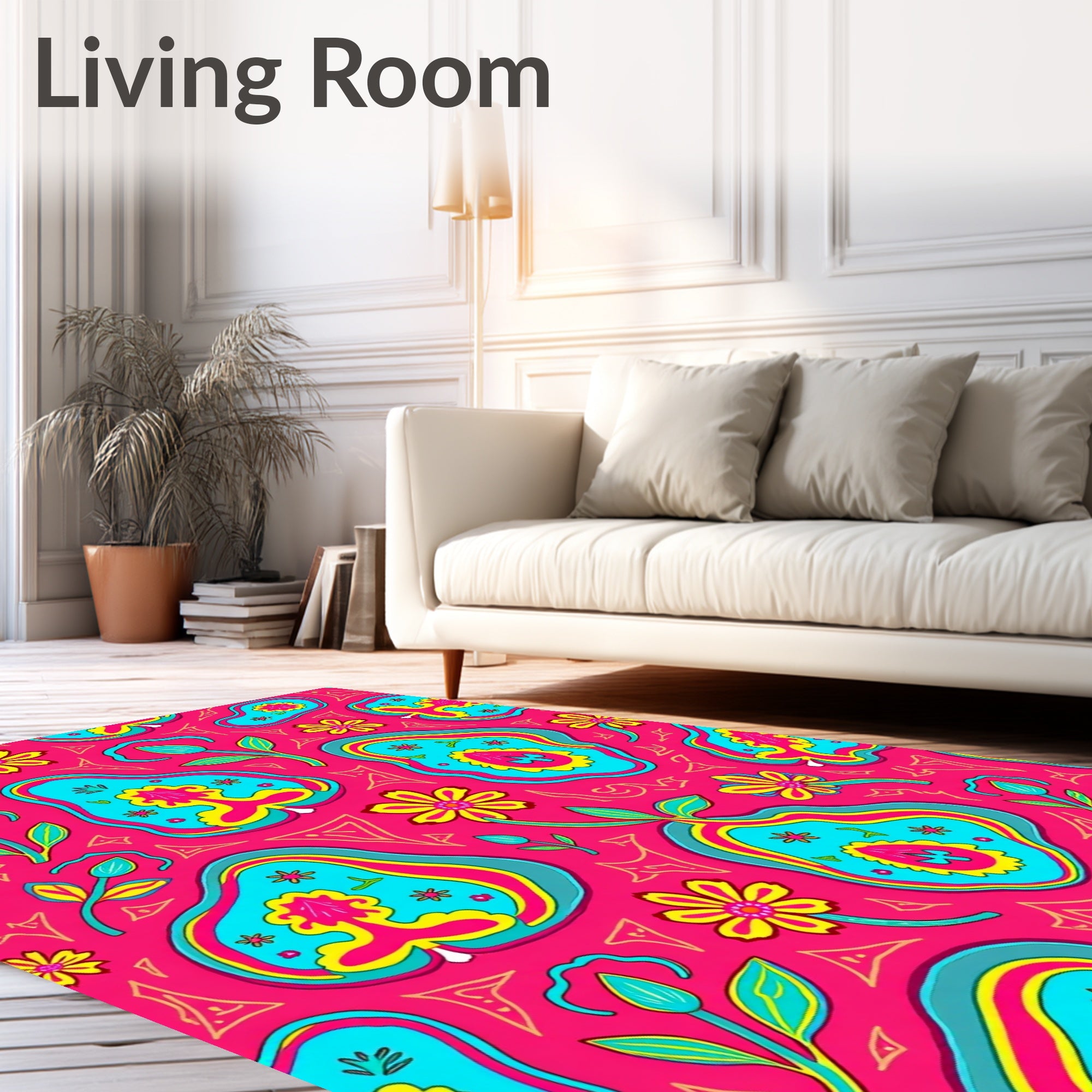 Vibrant Pink Turquoise Floral Pear Rug