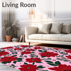 Bold Red Floral Garden with Leaves Rug