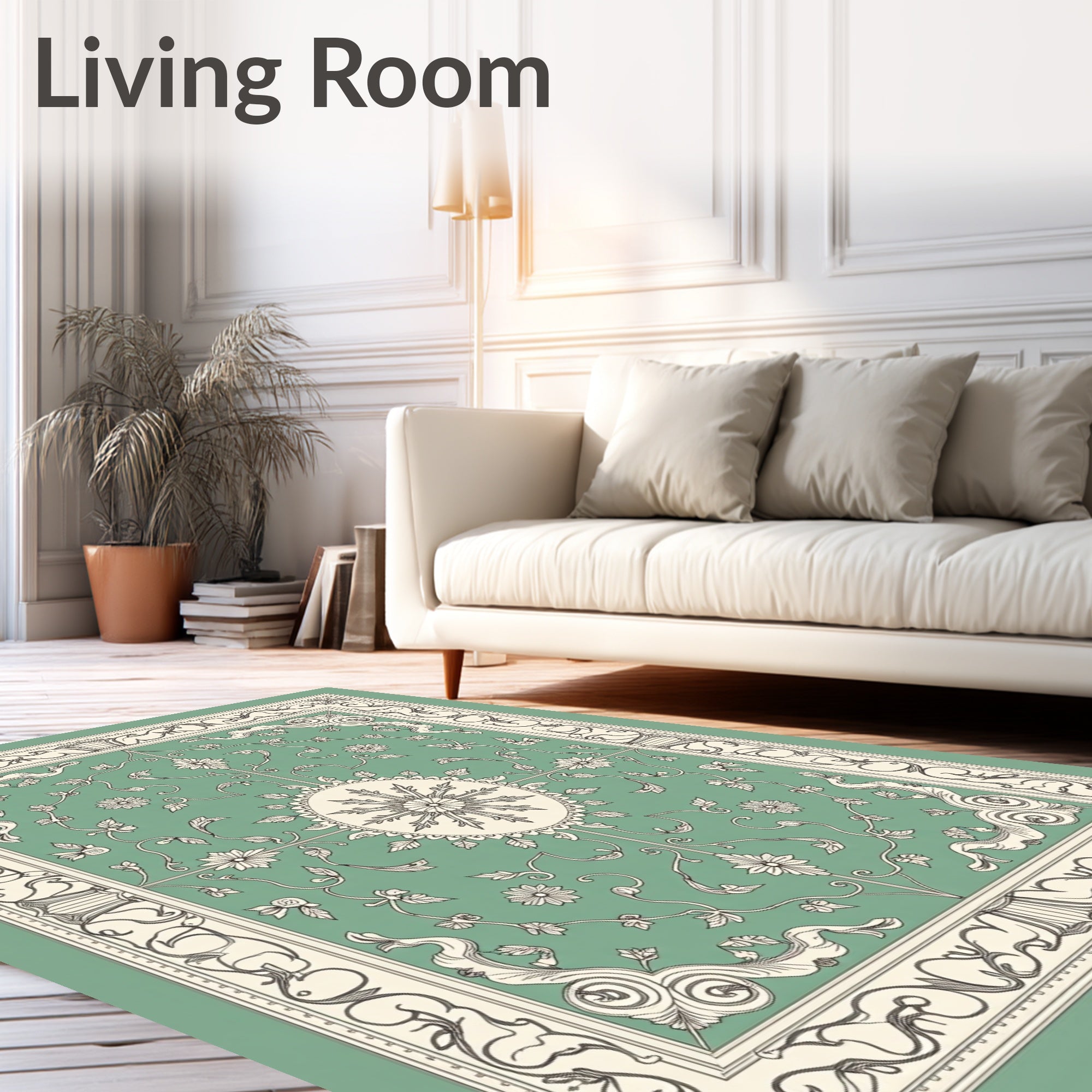 Classic Sage Green Floral Medallion Rug