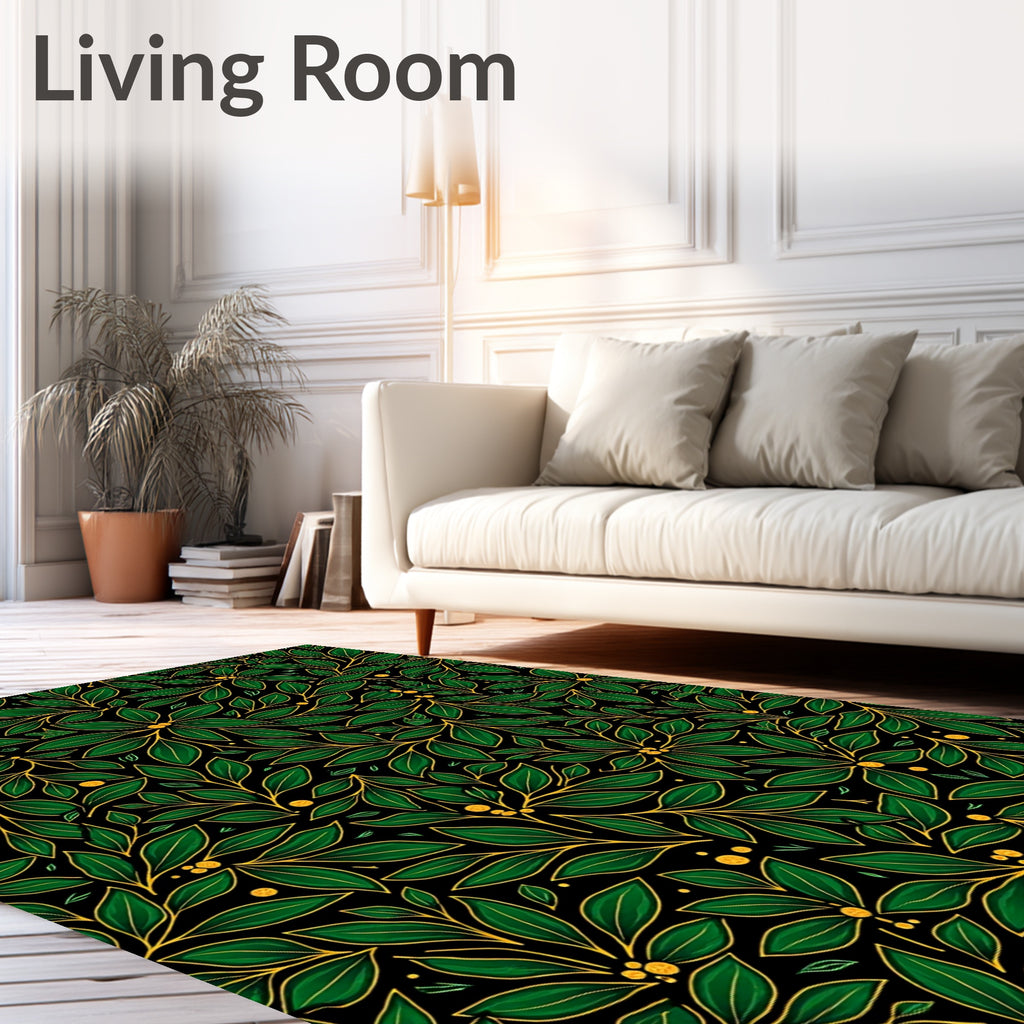 Emerald Green Laurel Berry Branches Rug