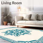 Teal Medallion Ivory Border Rug
