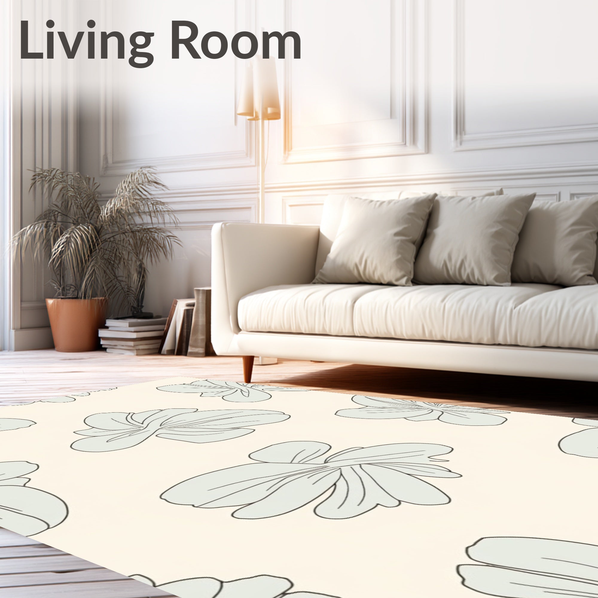 Soft Mint Outline Floral Garden Rug