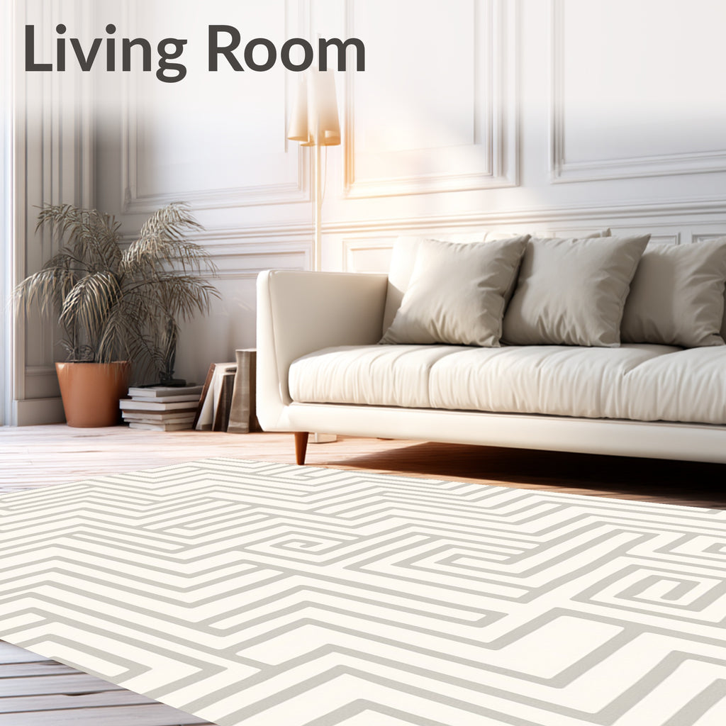 Modern Gray Geometric Maze Rug