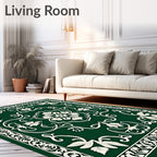 Emerald Green White Floral Medallion Border Rug