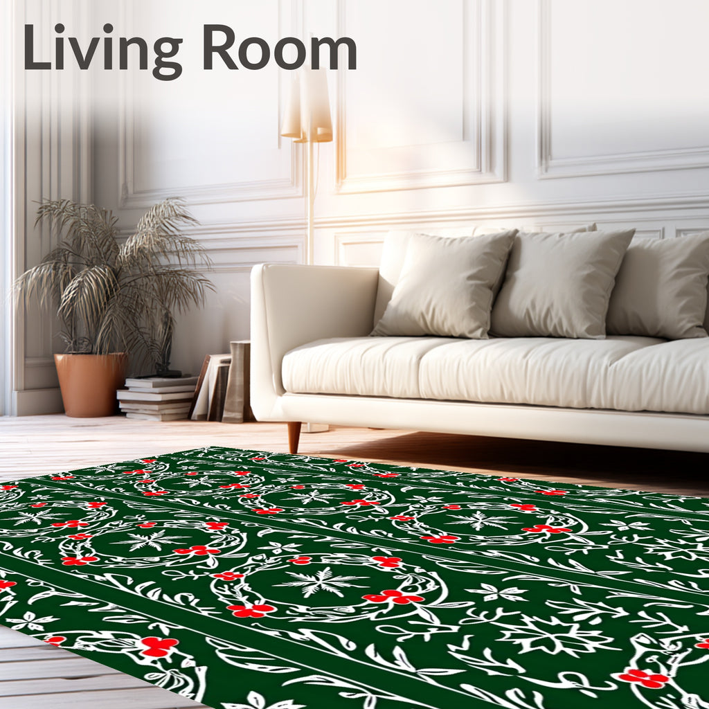 Deep Green Wreath Berry Garland Rug