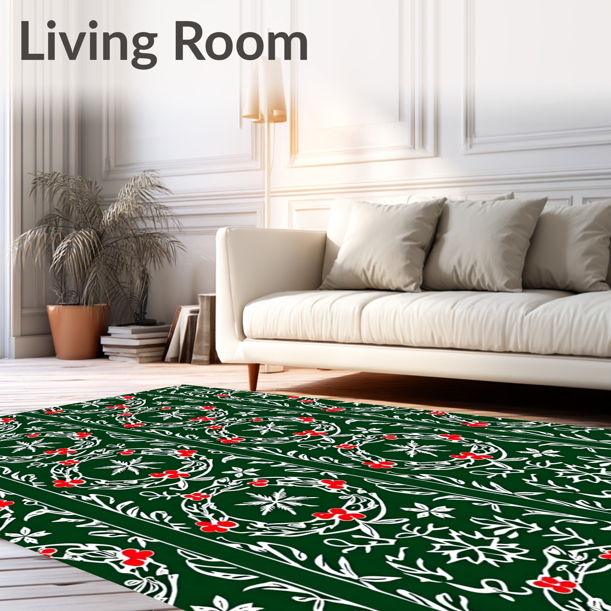 Deep Green Wreath Berry Garland Rug
