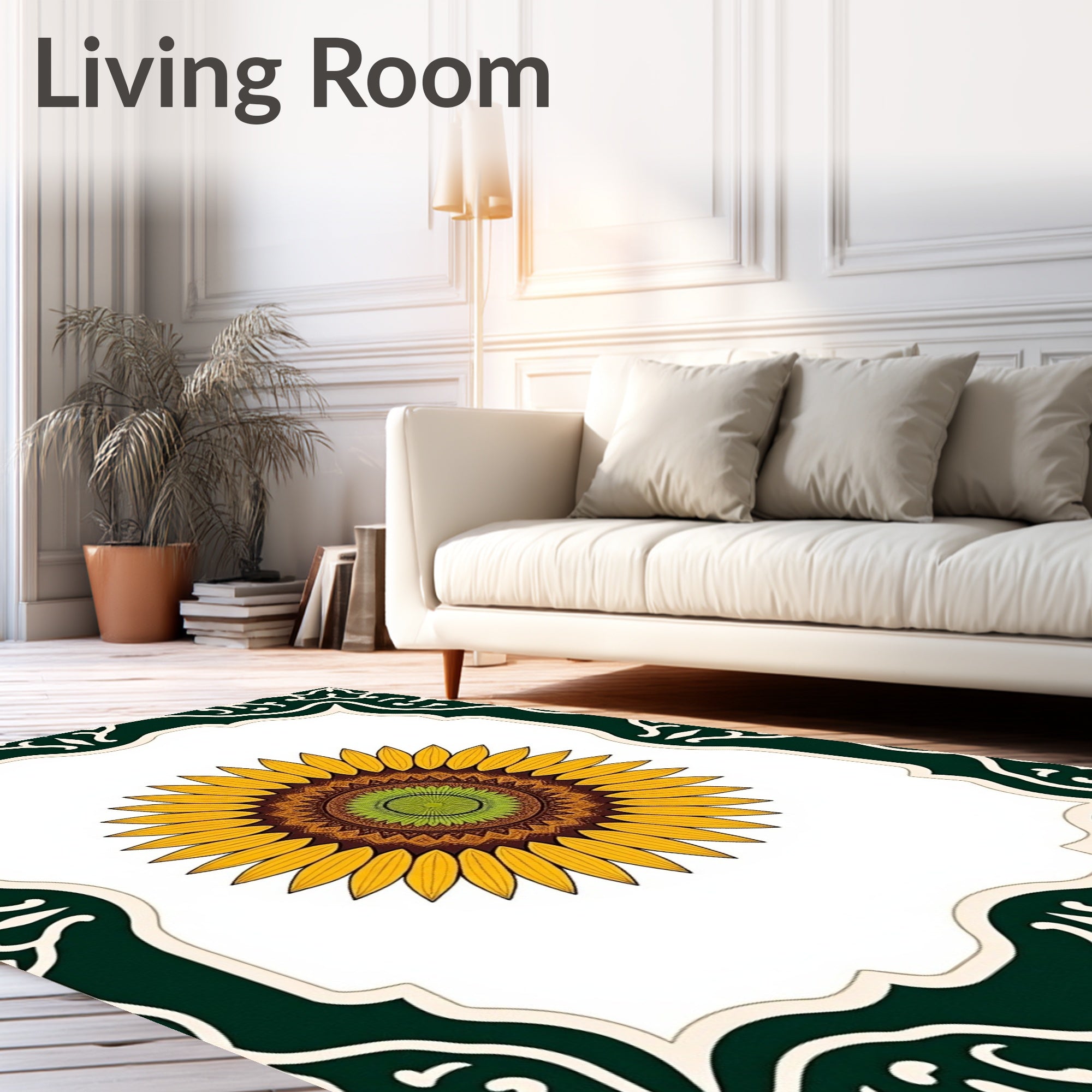 Golden Sunflower Mandala Frame Rug